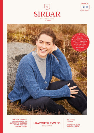 S10147 Women's Mock Cable V-Neck Cardigan in Sirdar Haworth Tweed