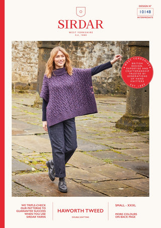S10148 Women's Cabled Roll Neck Poncho in Sirdar Haworth Tweed