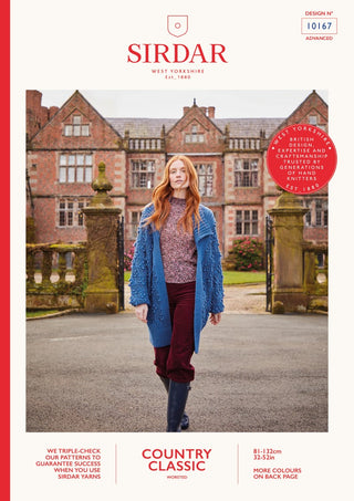 S10167 Women's Longline Textured Bobble Detail Cardigan in Sirdar Country Classic Worsted