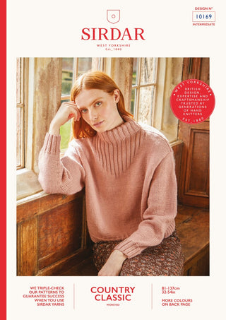 S10169 Women's Funnel Neck Rib Detail Sweater in Sirdar Country Classic Worsted