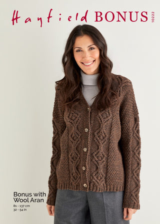 S10222 Women's Textured V-Neck Cardigan in Hayfield Bonus Aran With Wool