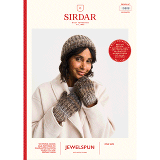 S10808 Marbled Hat & Mittens in Sirdar Jewelspun with Wool Chunky