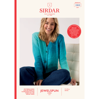 S10840 V Nice V Neck Cardigan Knitted in Sirdar Jewelspun Ombre Aran