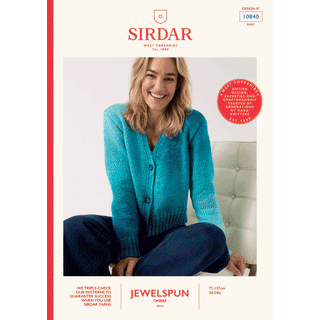 S10840 V Nice V Neck Cardigan Knitted in Sirdar Jewelspun Ombre Aran