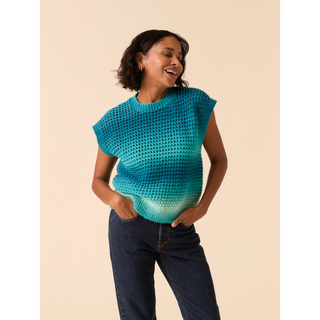 S10922 Shade-Shifting Circulat Tank Knitted in Sirdar Jewelspun Ombre Aran