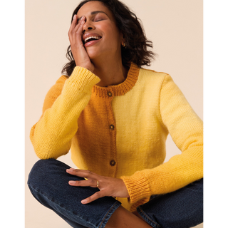 S10924 Offset Ombre Cardigan Knitted in Sirdar Jewelspun Ombre Aran