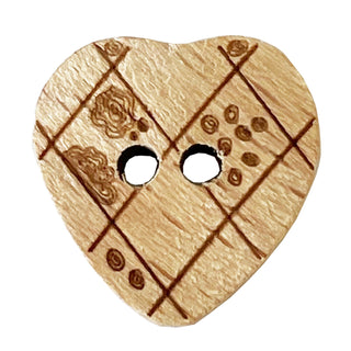 Crosshatch and Flower Wooden Heart Buttons