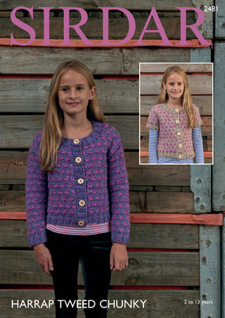 S2481 Long and Short Sleeved Cardigan for Children in Sirdar Harrap Tweed Chunky