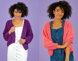 R3062 Women's Slouch Cardi in Robin Plush DK