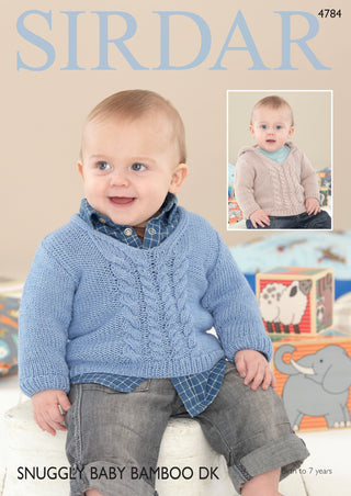 S4784 Sweaters for Babies in Sirdar Snuggly Baby Bamboo DK