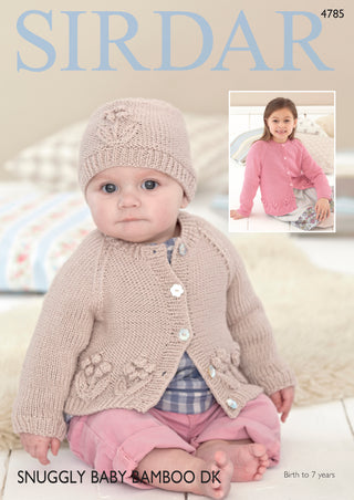 S4785 Cardigan and Hat for Babies and Girls in Sirdar Snuggly Baby Bamboo DK