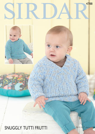 S4788 Sweaters for Babies in Sirdar Snuggly Tutti Frutti