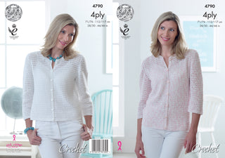 KC4790 Crochet Cardigan for Women in King Cole Giza Cotton Sorbet 4ply