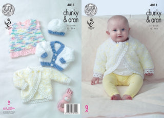 KC4811 Cardigans, Dress and Hat for Babies in King Cole Cuddles Multi Chunky