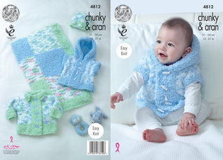 KC4812 Jacket, Gilet, Hat and Blanket for Babies in King Cole Cuddles Multi Chunky