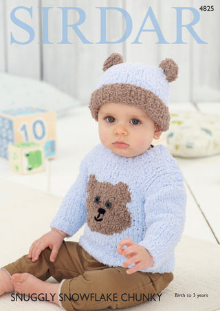 S4825 Bear Hat and Jumper for Babies in Sirdar Snuggly Snowflake Chunky