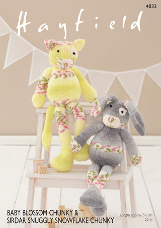 S4833 Cat and Rabbit Toys in Hayfield Baby Blossom Chunky and Sirdar Snuggly Snowflake Chunky