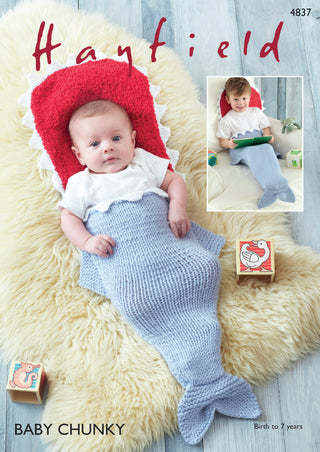S4837 Baby Shark Sleeping Bag in Hayfield Baby Chunky and Sirdar Snuggly Snowflake Chunky