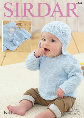 S4848 Jumper, Hat and Blanket for Babies in Sirdar No. 1