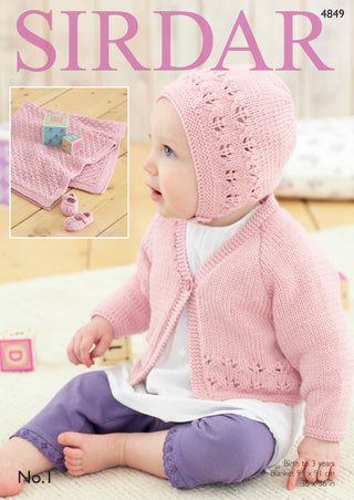 S4849 Cardigan, Blanket and Bonnet for Babies in Sirdar No. 1