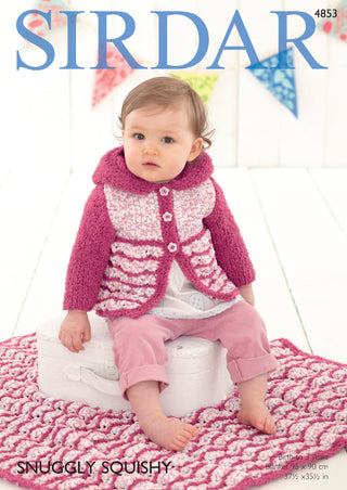 S4853 Cardigan and Blanket for Babies in Sirdar Snuggly Squishy and Snuggly Snowflake Chunky