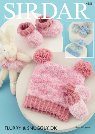 S4858 Bootees, Mittens and Hat for Babies in Sirdar Flurry and Snuggly DK