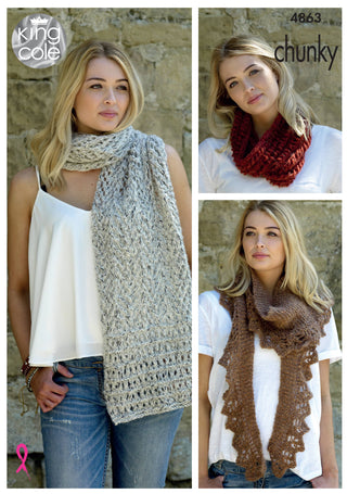 KC4863 Scarf, Shawl and Snood for Women in King Cole Indulge Chunky