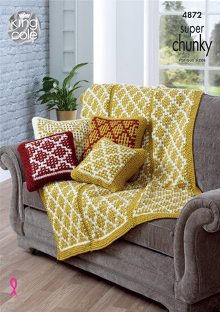 KC4872 Cushion Covers and Throw knitted in King Cole Big Value Super Chunky