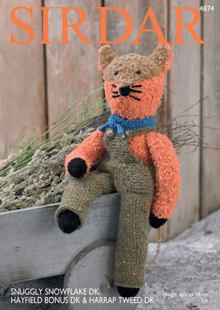 S4874 Fox in Sirdar Snuggly Snowflake, Harrap Tweed & Hayfield Bonus DK
