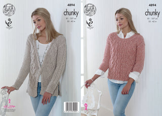 KC4894 Sweater and Cardigan for Women in King Cole Authentic Chunky