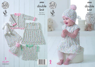 KC4900 Cardigan, Dress, Bloomers, Top and Hat for Babies in King Cole Cherish Dash DK