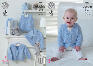 KC4905 Baby Sweater, Slipover and Cardigan in King Cole Baby Pure DK