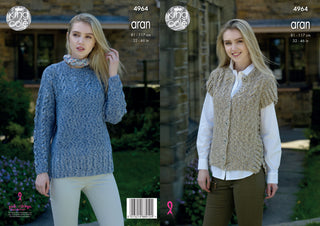 KC4964 Sweater and Gilet for Ladies in King Cole Fashion Aran