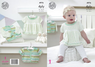 KC4976 Dress and Cardigan for Babies in King Cole Big Value Baby 4ply, Spot and Print