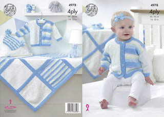 KC4978 Jacket, Hat, Bootees and Blanket for Babies in King Cole Big Value Baby 4ply, Print and Spot