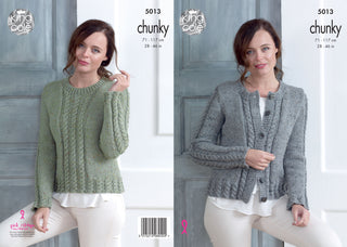 KC5013 Cardigan and Sweater for Women in King Cole Chunky Tweed