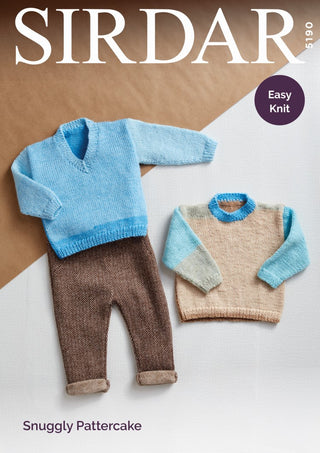 S5190 Round Neck & V Neck Sweaters in Sirdar Snuggly Pattercake DK