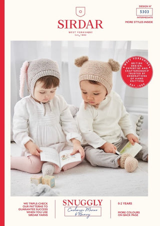 S5303 Bunny Hat and Bear Hat with Bootees in Sirdar Snuggly Cashmere Merino & Sirdar Snuggly Bunny