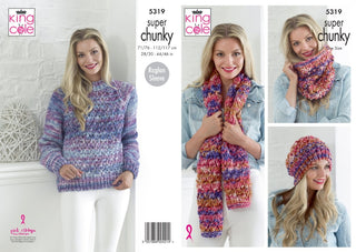 KC5319 Ladies Sweater and Accessories in King Cole Big Value Super Chunky Tints