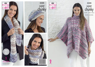 KC5320 Ladies Tabard, Hat, Scarf and Cowl in King Cole Big Value Super Chunky Tints