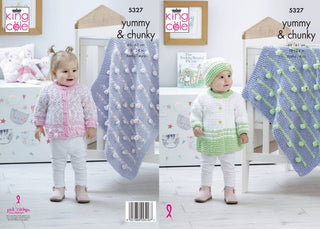 KC5327 Babies Coat, Cardigan, Hat and Blanket in King Cole Chunky