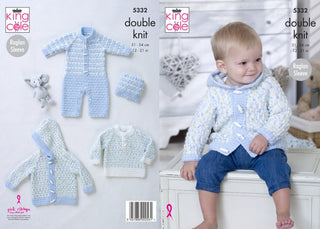 KC5332 Babies Sweater, All in One, Jacket and Hat in King Cole DK