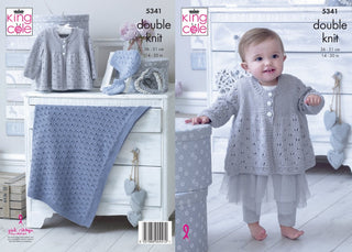 KC5341 Babies Matinee Jacket, Bootees, Hat and Blanket in King Cole Finesse Cotton Silk DK