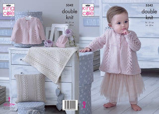 KC5342 Babies Matinee Jacket, Hat, Cushion and Blanket in King Cole Finesse Cotton Silk DK