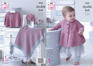 KC5343 Babies Matinee Jacket, Hat, Bootees and Blanket in King Cole Finesse Cotton Silk DK
