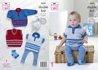 KC5353 Babies Sweater, Polo Shirt and Slipover in King Cole DK