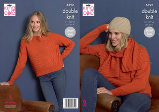 KC5392 Ladies Sweater, Scarf and Hat in King Cole Luxury Merino DK