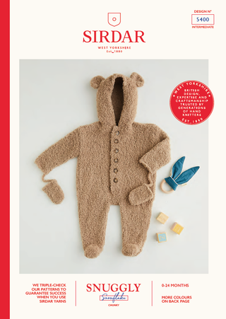 S5400 Baby Teddy Bear Romper in Sirdar Snuggly Snowflake Chunky