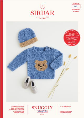 S5401 Teddy Bear Sweater & Hat for Babies in Sirdar Snuggly Snowflake Chunky