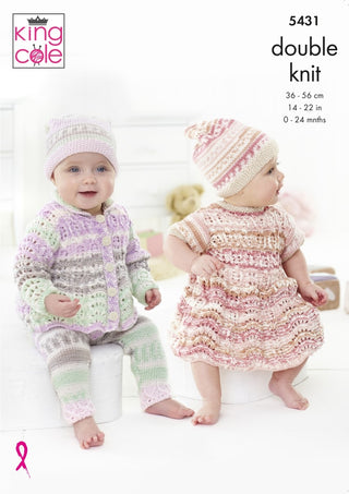 KC5431 Babies Dress, Cardigan, Leggings and Hat in Cherish DK and Cherished DK